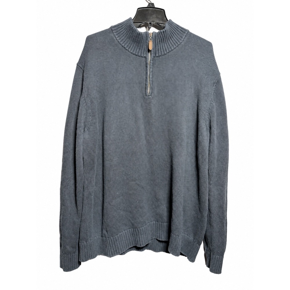LL Bean Mens XXL Blue Gray 100% Cotton Quarter Zip Shaker Knit Sweater 287736